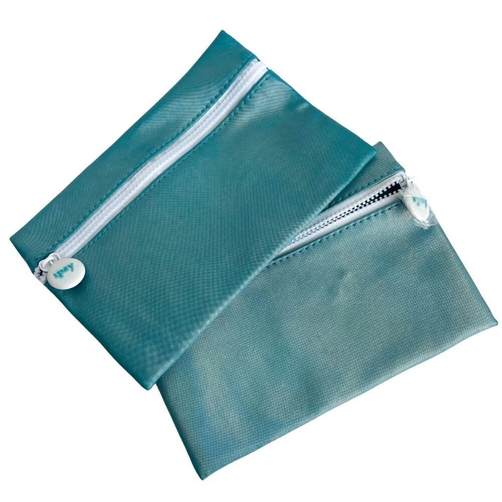 Ipsy Makeup Cosmetic Toiletry Bag Bundle‎ - Set of Two Shiny Teal